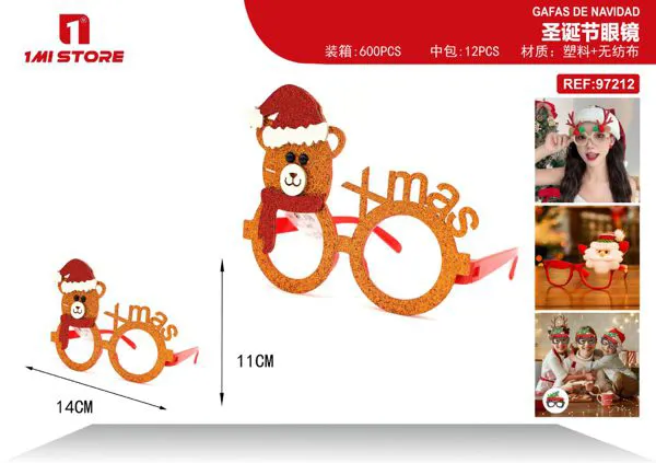 Gafas de fiesta navideñas de osito con gorro