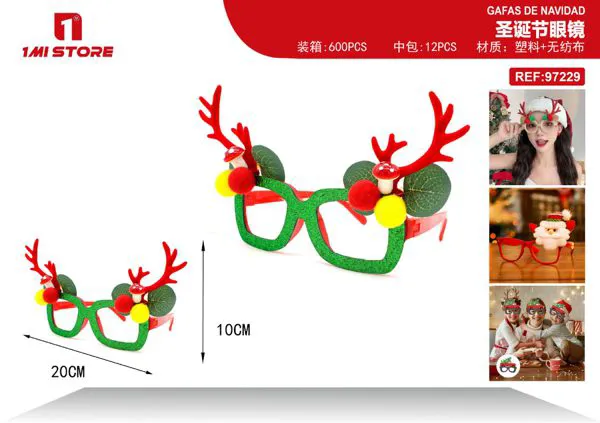 Gafas de fiesta navideñas con astas de reno verdes