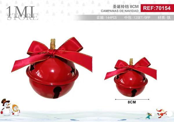 Campana navideña roja con moño 8 cm