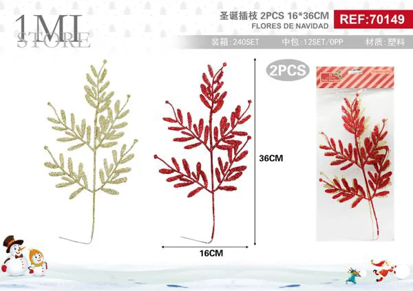 Ramas navideñas decorativas con glitter 36 cm (2 pzas)