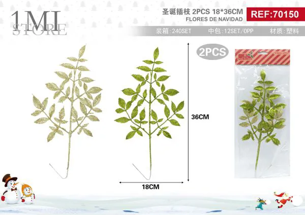Ramas navideñas decorativas verdes con hojas 36 cm (2 pzas)