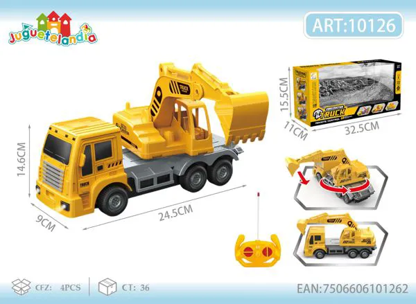 Camión excavadora de control remoto amarillo