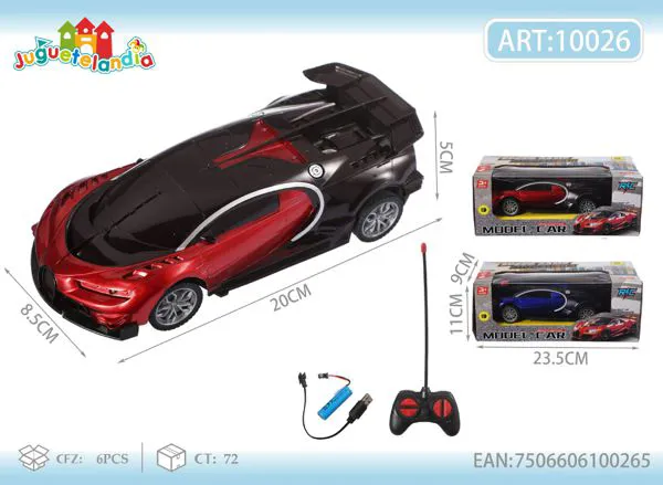 Auto deportivo Bugatti de control remoto rojo con negro