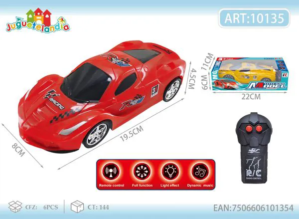 Auto de carreras de control remoto escala 1:20 con luces y sonido rojo