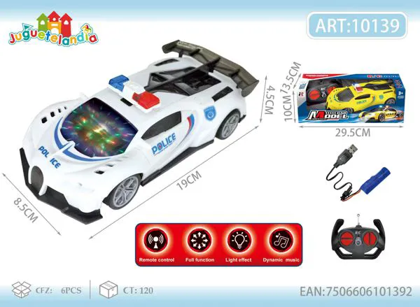 Patrulla de policía de control remoto escala 1:20 con luces y sonido