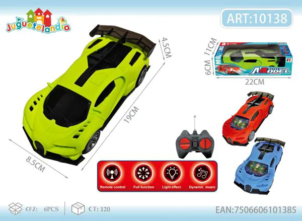Auto deportivo de control remoto escala 1:20 con luces verde