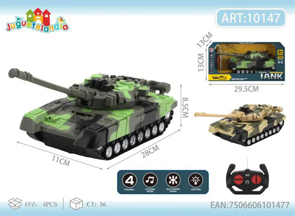 Tanque de control remoto escala 1:18 con luces camuflaje verde