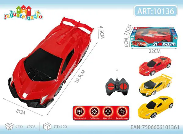Auto deportivo de control remoto escala 1:20 con luces rojo