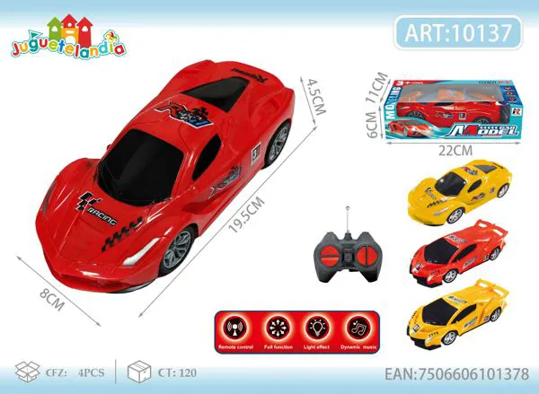 Auto de carreras de control remoto escala 1:20 con luces rojo