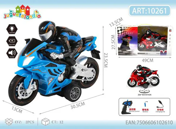 Motocicleta de control remoto 5 canales con humo, luces y sonido (giro 360°)