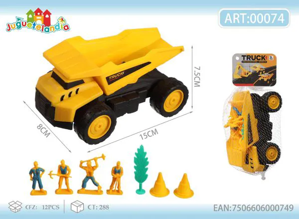 Camión de volteo de construcción de fricción con figuras y accesorios