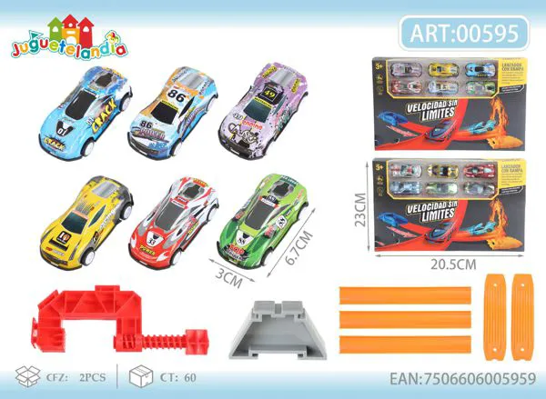 Pista lanzadora de carreras con 6 autos de metal