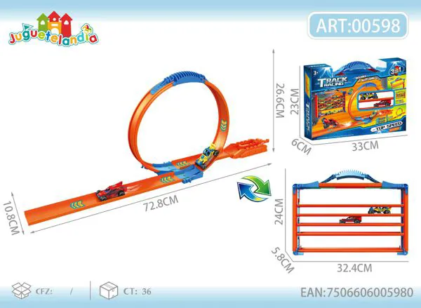Pista de carreras con rizo (looping) y estante organizador