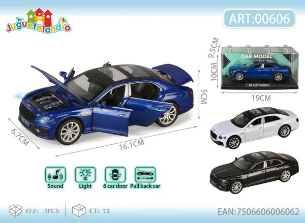 Auto Bentley de metal 1:28 con luz y sonido, retrofricción y puertas que abren