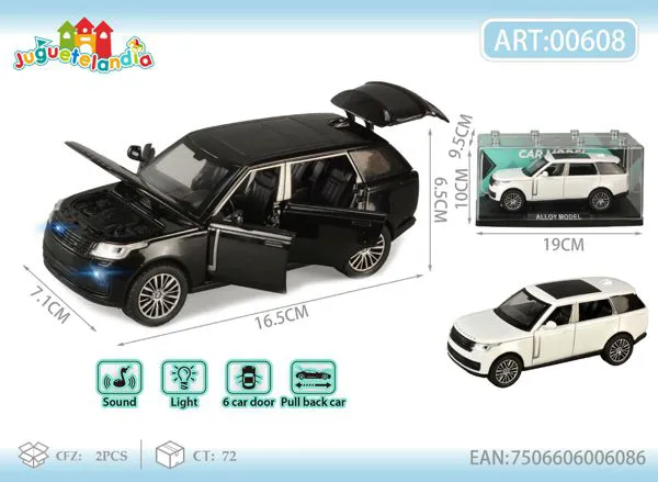 Camioneta Range Rover de metal 1:28 con luz y sonido, retrofricción y puertas que abren