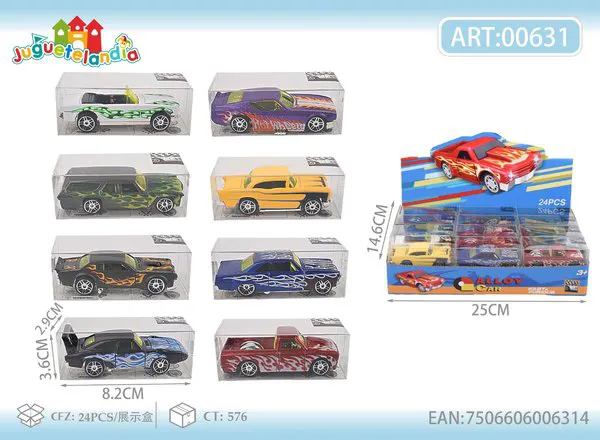 Autos clásicos antiguos de metal con retrofricción (exhibidor 24 piezas)