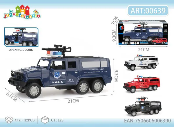 Camioneta Hummer SWAT de policía 6x6 de fricción con torreta y puertas que abren