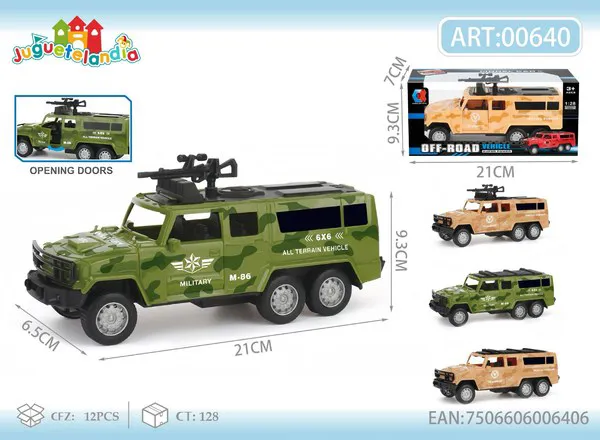 Camioneta Hummer militar camuflaje 6x6 de fricción con torreta y puertas que abren