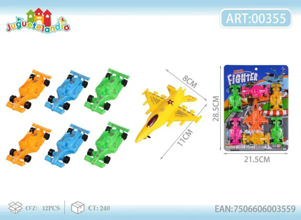 Set de autos de carreras y aviones caza (7 piezas)