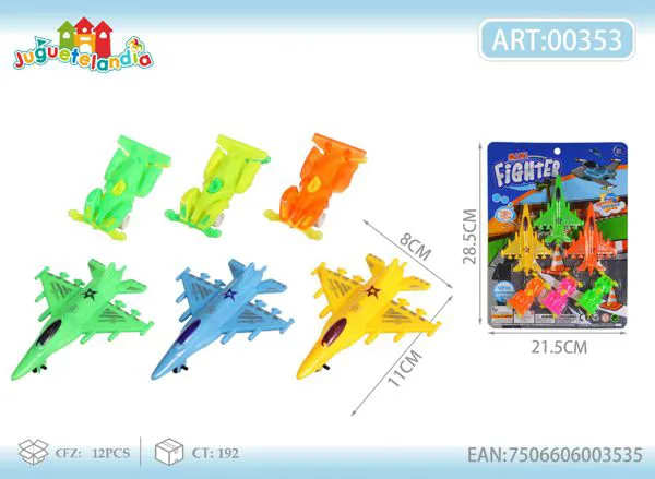 Set de aviones caza y autos de carreras (6 piezas)