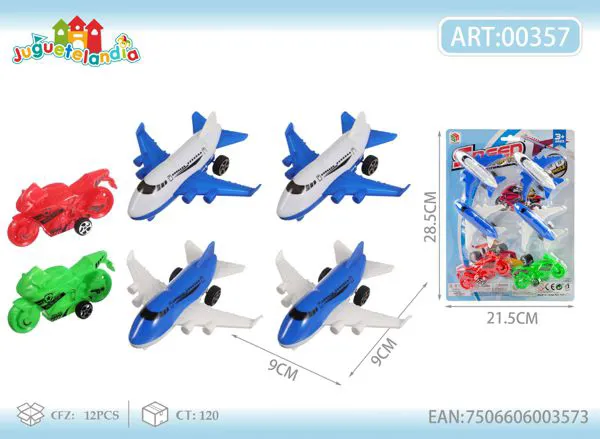 Set de aviones y motos de juguete (6 piezas)