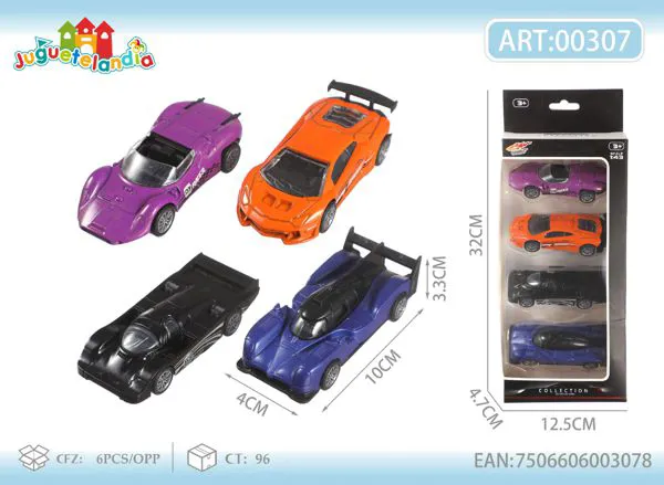 Set de autos deportivos de metal 1:43 (4 piezas)