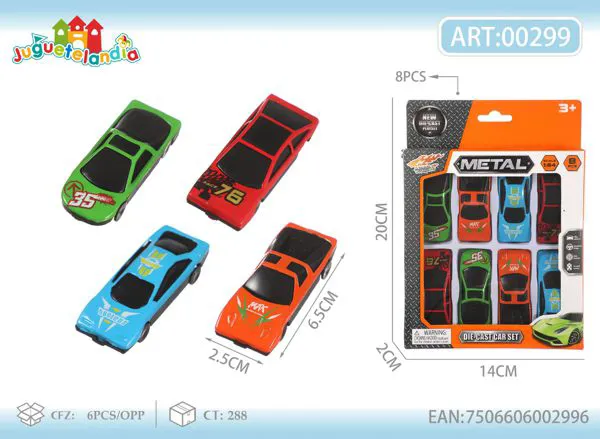 Set de autos de metal 1:64 (8 piezas)