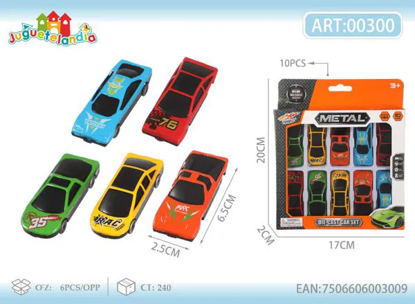 Set de autos de metal 1:64 (10 piezas)