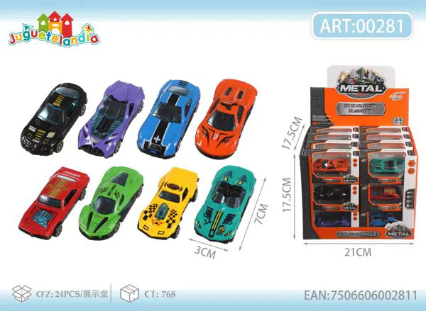 Carritos deportivos de metal 1:64 (caja 24 piezas)