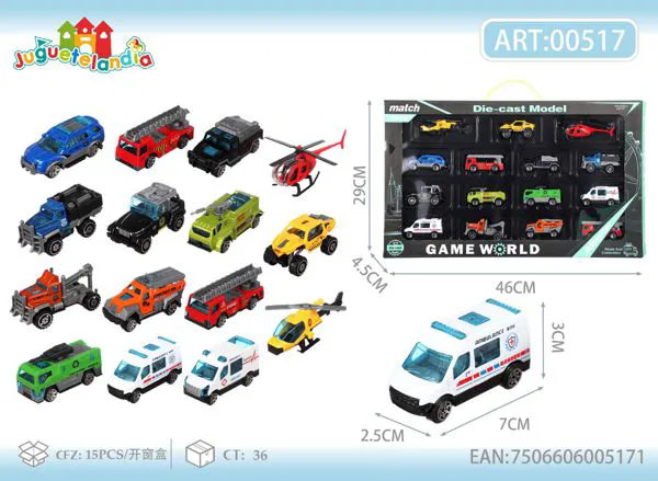 Set de vehículos de ciudad de metal (15 piezas)