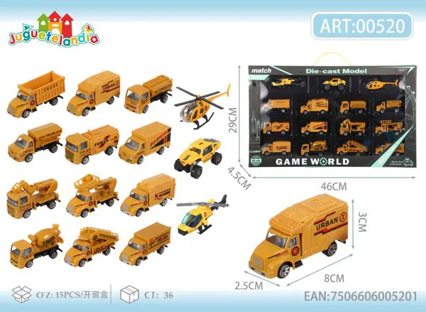 Set de camiones de construcción de metal (15 piezas)