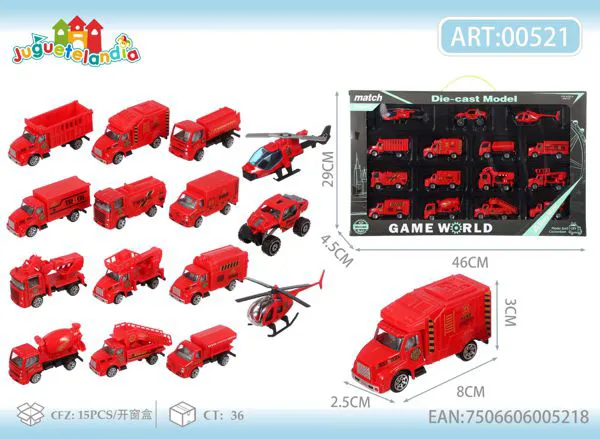 Set de camiones de bomberos de metal (15 piezas)