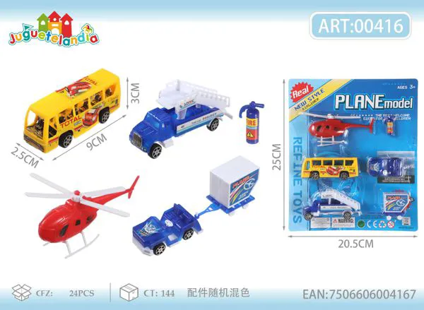 Set de avión con helicóptero, autobús y camioneta