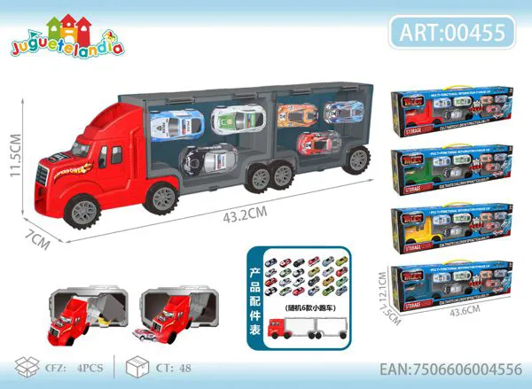Camión tráiler guarda-autos tipo maletín con 6 carritos