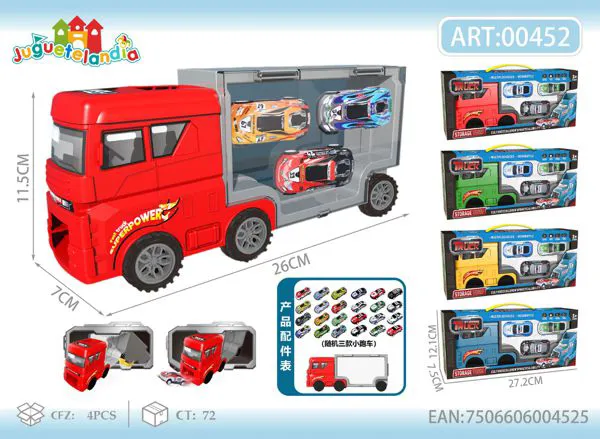 Camión tráiler guarda-autos con 3 carritos