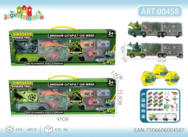 Camión guarda-autos de dinosaurio triceratops con carritos