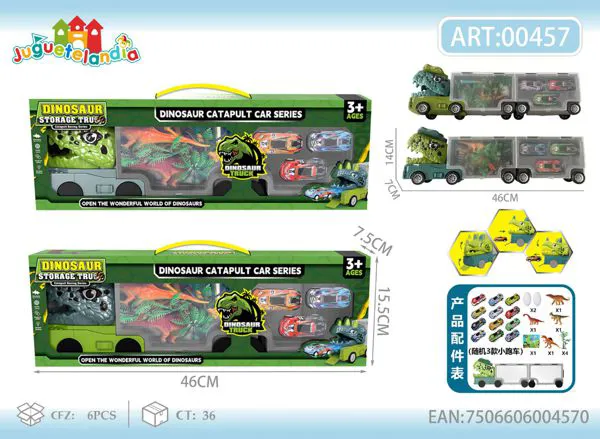 Camión guarda-autos de dinosaurio con carritos (grande)