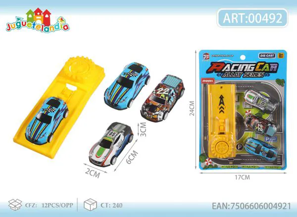 Set de autos de carreras de metal con lanzador (3 piezas)