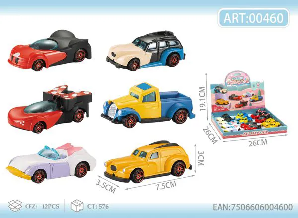 Set de 12 autos de metal de caricatura 1:64