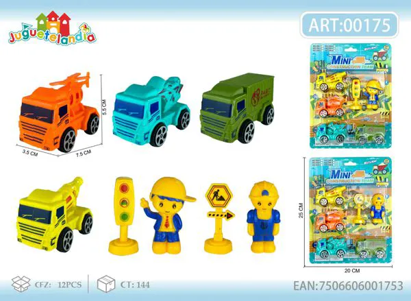 Set de mini camiones de construcción de fricción con figuras