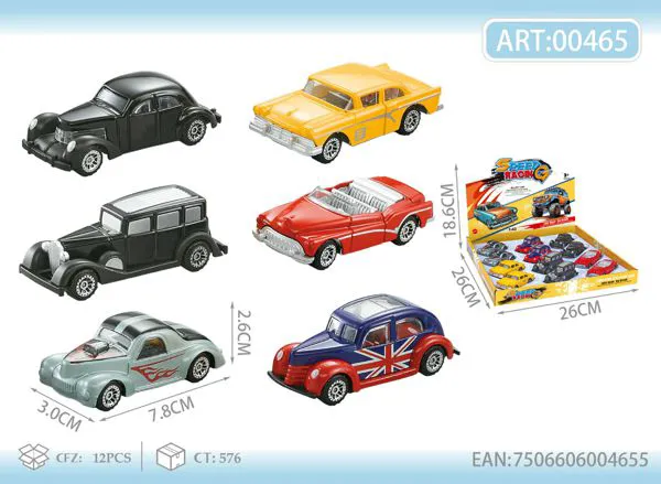 Set de 12 autos clásicos de metal 1:64 en caja