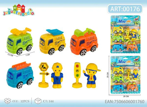 Set de mini camiones de construcción de fricción con figuras y señales