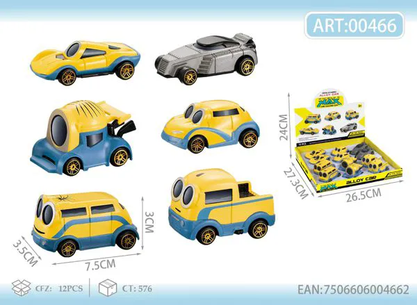 Set de 12 autos caricatura de metal 1:64