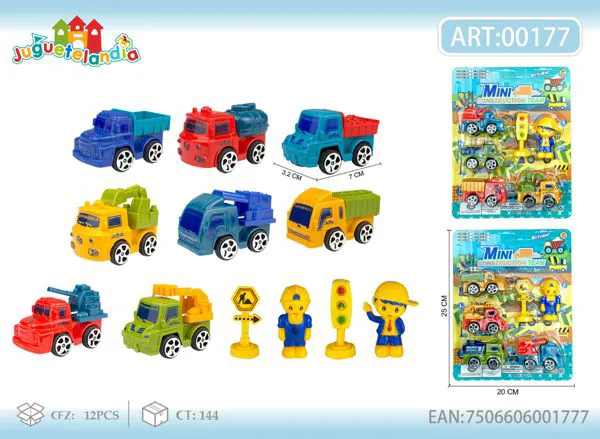 Set de 6 camiones de construcción y militares de fricción