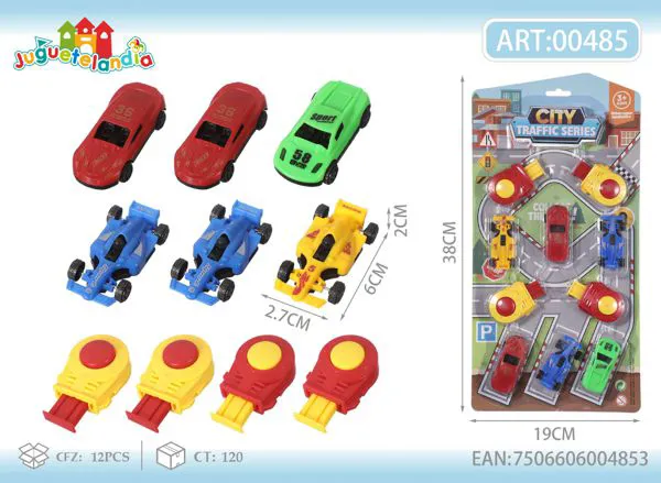 Set de autos de carreras y Fórmula 1 con lanzador