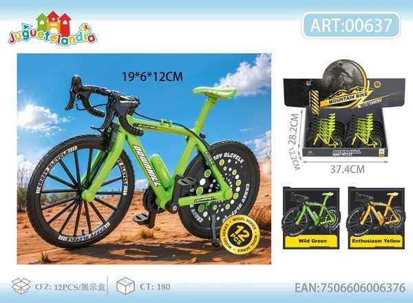 Bicicleta de montaña de metal a escala verde (modelo de colección)