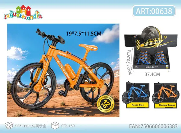 Bicicleta de montaña de metal a escala naranja (modelo de colección)