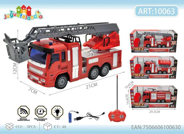 Camión de bomberos con escalera de control remoto rojo escala 1:30 con luz
