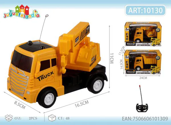 Camión grúa de construcción de control remoto amarillo