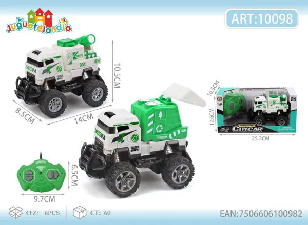 Camión recolector todoterreno de control remoto verde con blanco